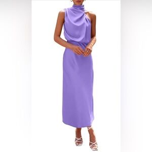 PRETTYGARDEN 2024 Satin Dress Elegant Sleeveles Mock Neck Cocktail Party Dresses